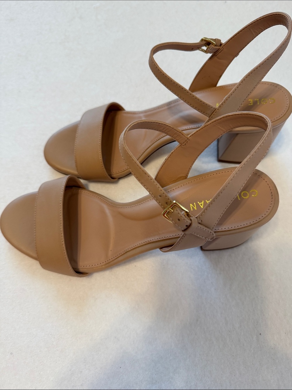 Cole Haan Josie Nude  Leather Block Heel Sandals Ankle Strap Heels Size 8.5